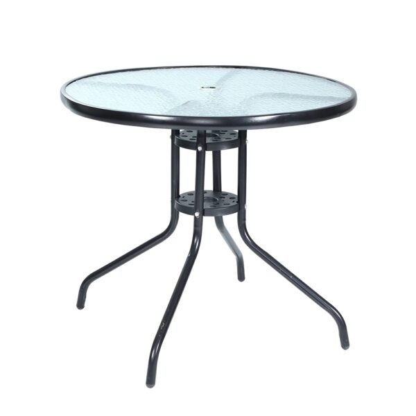 Aplusliving-Outdoor 70CM Steel Glass Dining Bar Table Tempered Top Non Slip 50kg Capacity