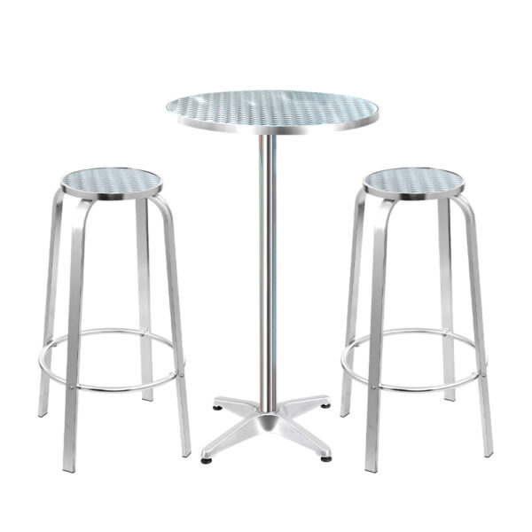 Aplusliving-3PC Adjustable Aluminium Outdoor Bistro Bar Set Table Stools Cafe Round Patio