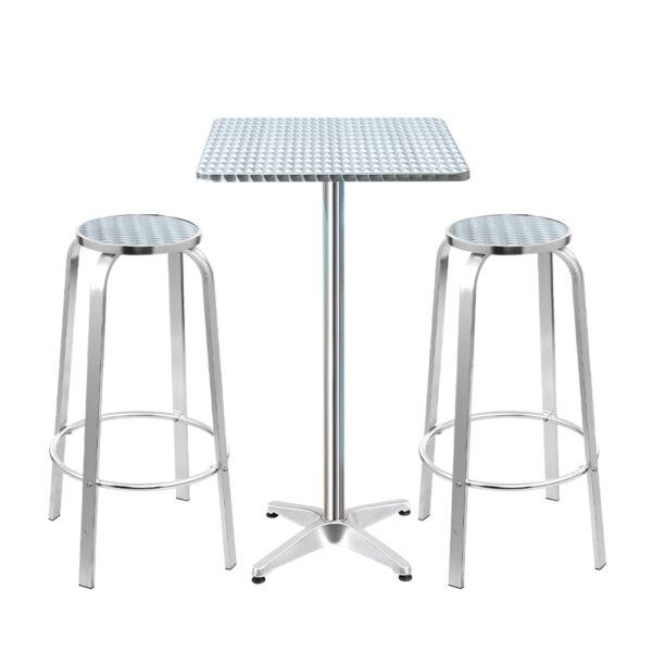 Aplusliving-3PC Adjustable Aluminium Bistro Bar Set Outdoor Cafe Table Stools 70/110cm