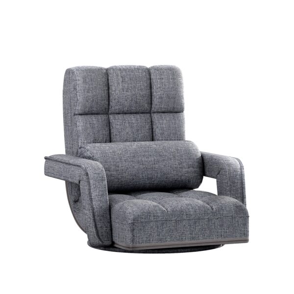 Aplusliving-Adjustable Grey Linen Floor Sofa Bed Recliner Swivel Lounge Chair 150KG Cap