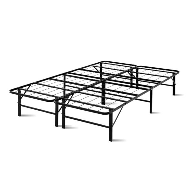 Aplusliving-Double Metal Folding Bed Frame 300kg Capacity Extra Storage Black 188x137cm