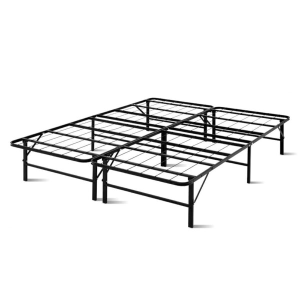 Aplusliving-Queen Size Foldable Metal Bed Frame 300kg Capacity with Storage Space Black