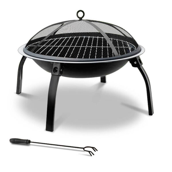 Aplusliving-22 Foldable Outdoor Fire Pit BBQ Grill Smoker for Camping Patio Garden