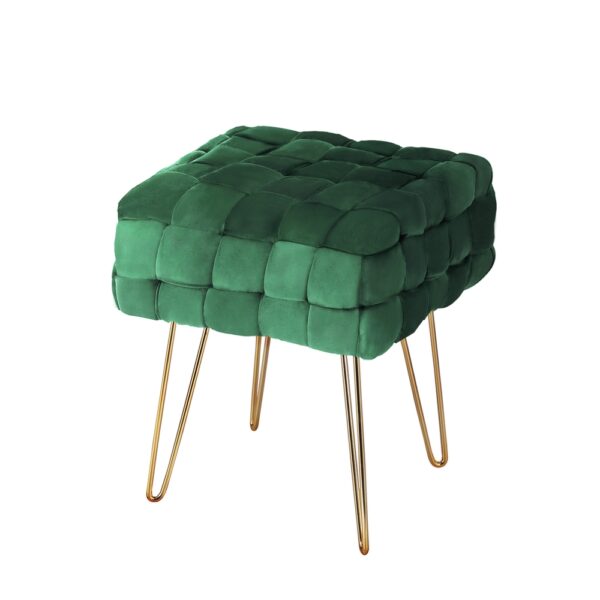 Aplusliving-Ottoman Foot Stool Woven Velvet Green Gold Metal Legs Square Design 39x39x44cm