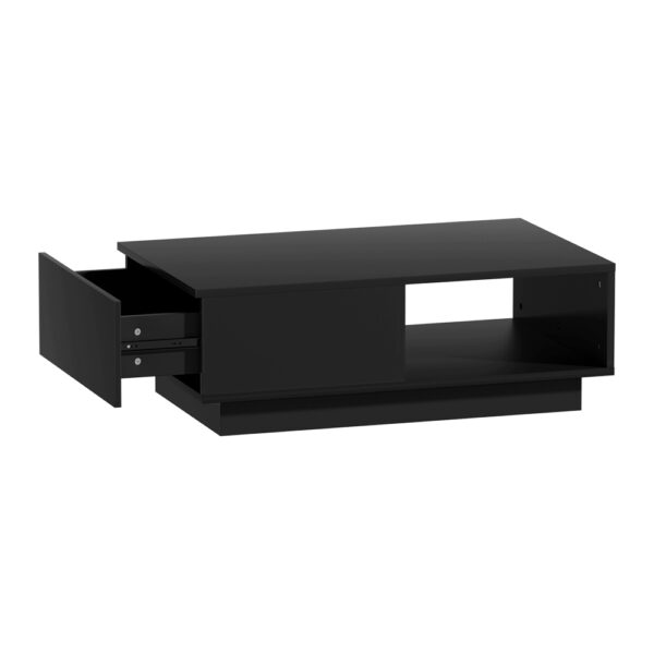 Aplusliving-Modern LED Coffee Table with Drawer and Shelf High Gloss Black 95x55cm