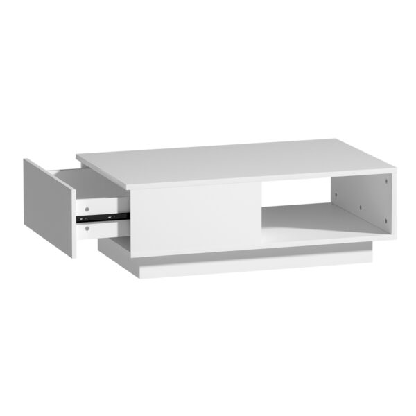 Aplusliving-Modern White Coffee Table with LED Lighting Drawer & Shelf Storage 95x55cm