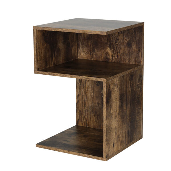 Aplusliving-Contemporary Rustic Oak Bedside Table with Storage Shelves Nightstand Organizer