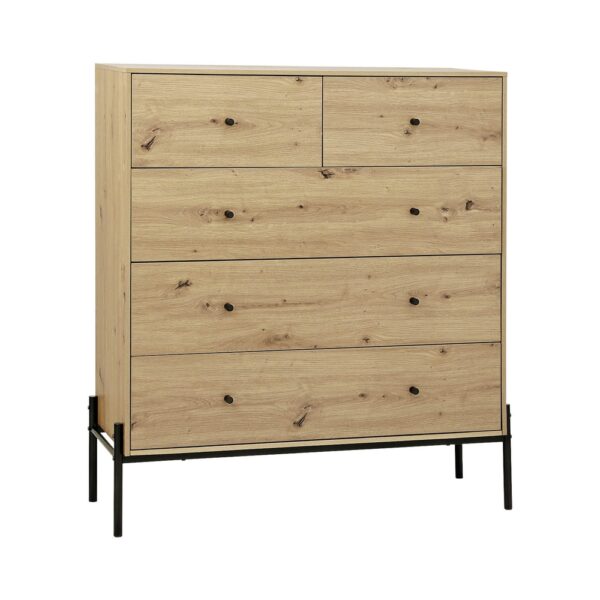 Aplusliving-Arno Chest of Drawers 5 Pine High Density Particleboard Frame Light Oak Black