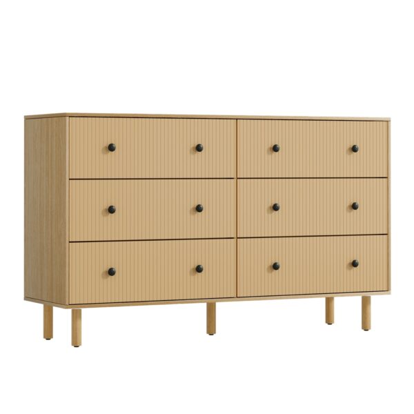 Aplusliving-Ruth Chest of Drawers Fluted Front Oak 6 Drawers High Durability Storage 130cm