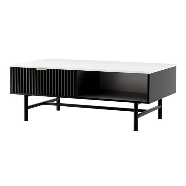 Aplusliving-Black Coffee Table with Drawer Storage and Shelf for Living Room 110cm x 59cm x