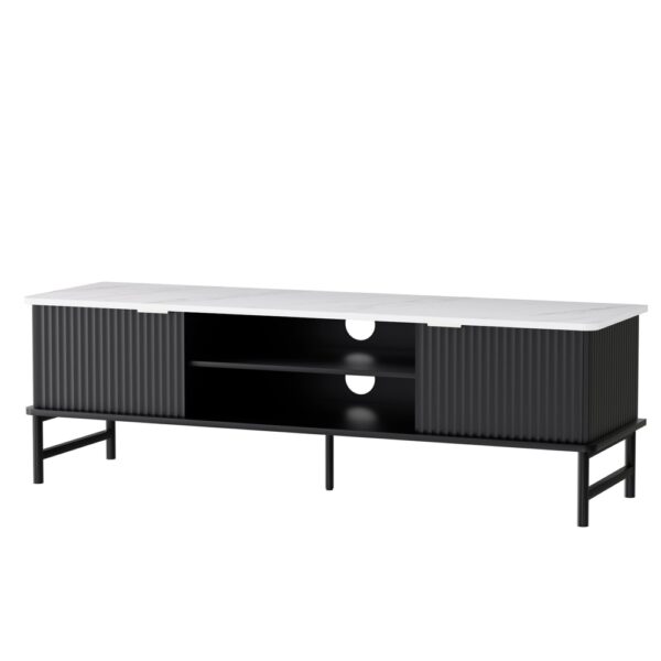 Aplusliving-Kaisu TV Cabinet Entertainment Unit Stand Storage 140CM Marble Effect White Blac