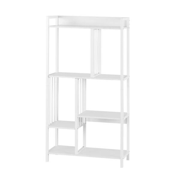 Aplusliving-Bookshelf 5-Tier Multi-Compartment Metal Frame Particle Board Easy Assembly Whit