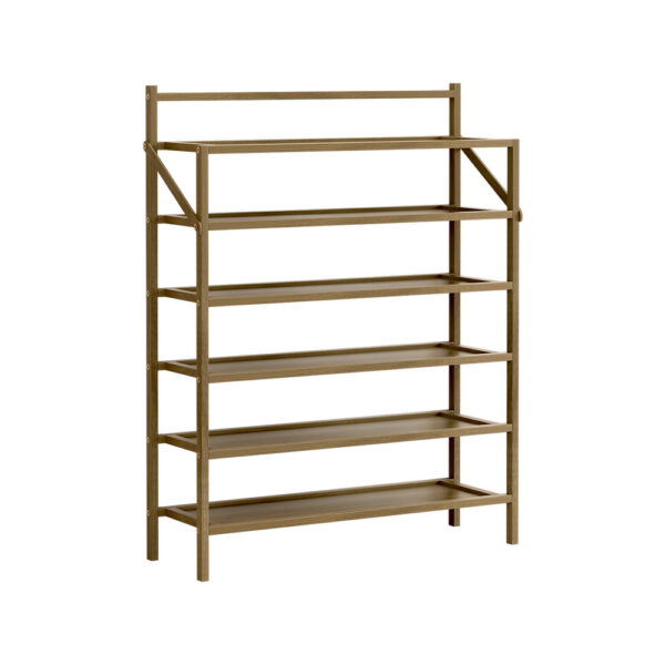 Aplusliving-Eve Shoe Rack 6-tier Foldable Storage Solution Bamboo MDF Holds 18 Pairs Oak Col