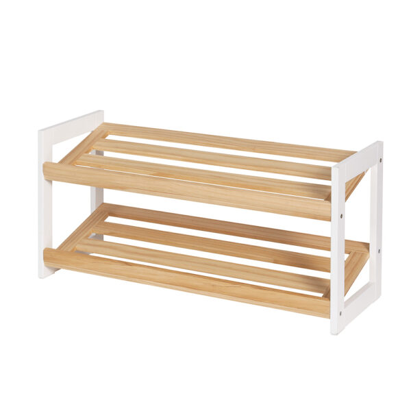 Aplusliving-2 Tier Wooden Shoe Rack Storage Organizer Tilted Shelves Pine MDF White 74cm