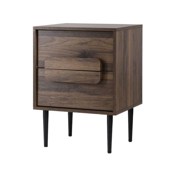 Aplusliving-Bedside Table Walnut 2 Drawers Storage Modern Stylish Easy Assembly