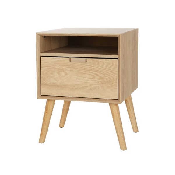 Aplusliving-Stylish Bedside Table with Drawer and Shelf Storage Nightstand Pine Finish