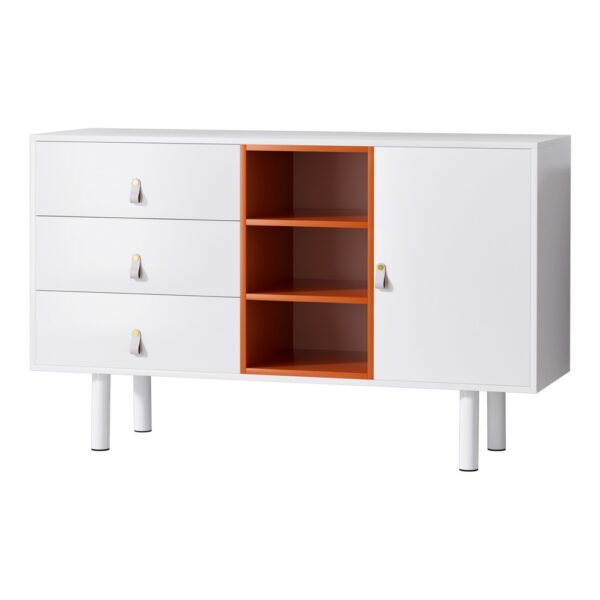 Aplusliving-Buffet Sideboard Cupboard Cabinet Storage Table White Orange 130x40x80cm 3 Drawe