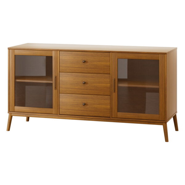 Aplusliving-Buffet Sideboard Glass Doors Oak 2-Door Storage Adjustable Shelves Ash Wood Legs