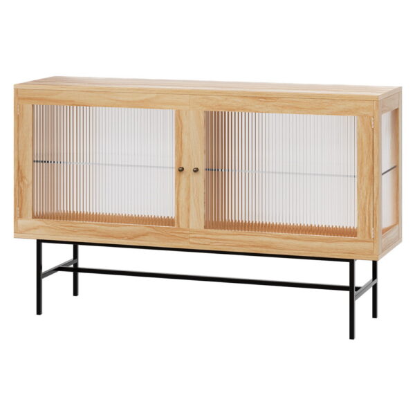 Aplusliving-Buffet Sideboard Double Doors Oak 2-Door Storage Cabinet Ample Storage Easy Asse