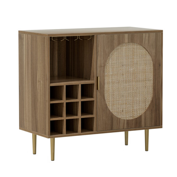 Aplusliving-Coastal Bohemian Rattan Sideboard with 9 Cube Wine Rack and Stemware Storage