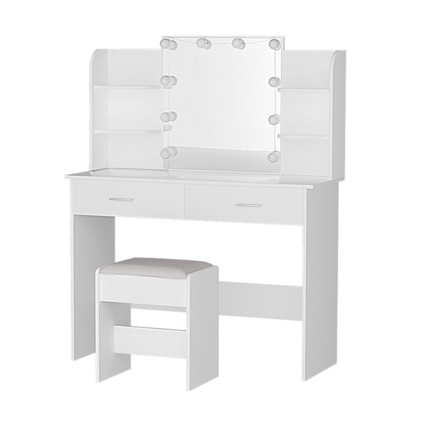 Aplusliving-Hollywood LED Vanity Makeup Table Set with Stool & Mirror White 10 Bulbs Storage