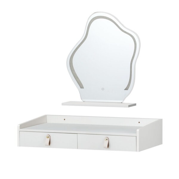 Aplusliving-Dressing Table Floating LED White Daphne Wall Mounted Vanity with Mirror and Dra