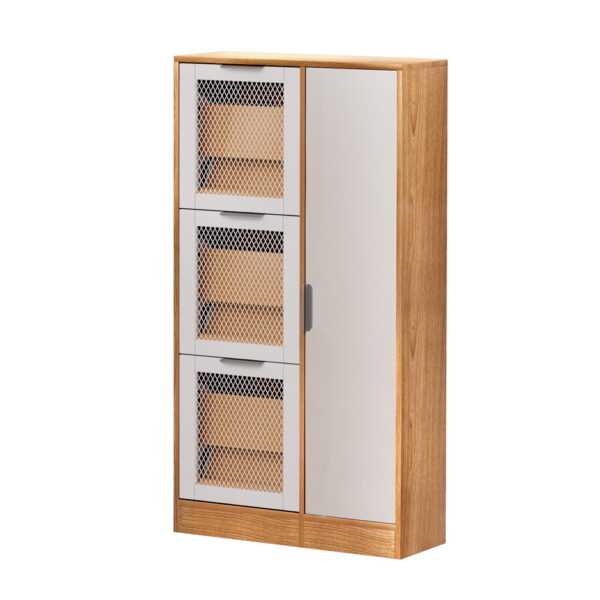 Aplusliving-Mirror Shoe Cabinet White Ventilated Mesh Storage 6 Pairs 3 Drawers 1 Shelf 60x2