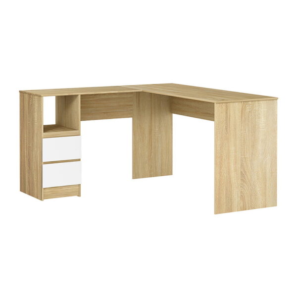 Aplusliving-L Shape Oak Computer Desk 136CM with Drawers Storage Shelf Home Office Study