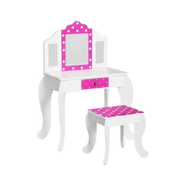 Aplusliving-Kids Dressing Table Pink 3 Panel Mirror Stool Drawer Safe Stylish