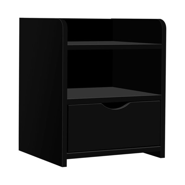 Aplusliving-Modern Black Bedside Table with Drawer and Shelf Durable 15mm Board