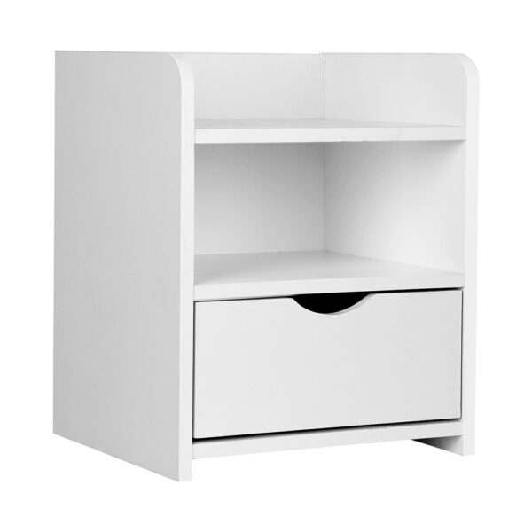 Aplusliving-White Bedside Table with Drawer and Shelf 15mm Thick Board Durable Modern