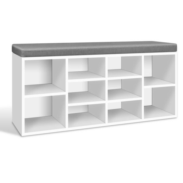 Aplusliving-White 10 Cube Shoe Storage Bench Cushioned Organizer Entryway Furniture