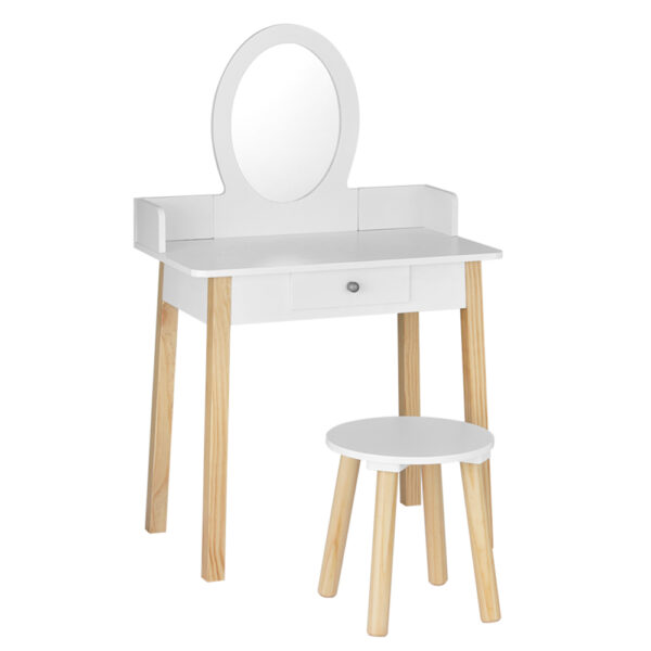 Aplusliving-Kids Vanity Dressing Table Set with Mirror and Drawer White Wooden Makeup Desk