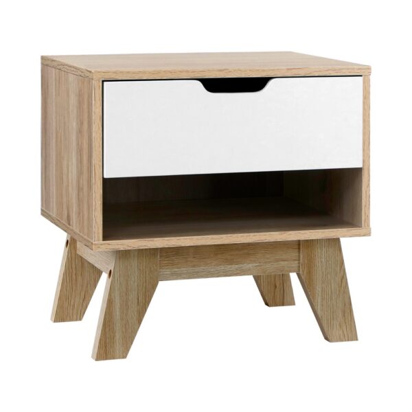 Aplusliving-Modern White Oak Bedside Table with Drawer and Shelf Elegant 15mm Board