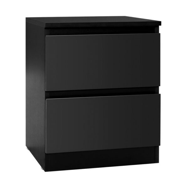 Aplusliving-Modern Black Bedside Table 2 Drawers Smooth Runners Easy Clean 40x39.5x50cm