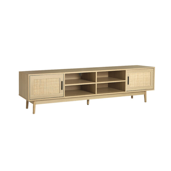 Aplusliving-Coastal Boho 180cm Rattan Entertainment Unit TV Stand with Storage Shelves