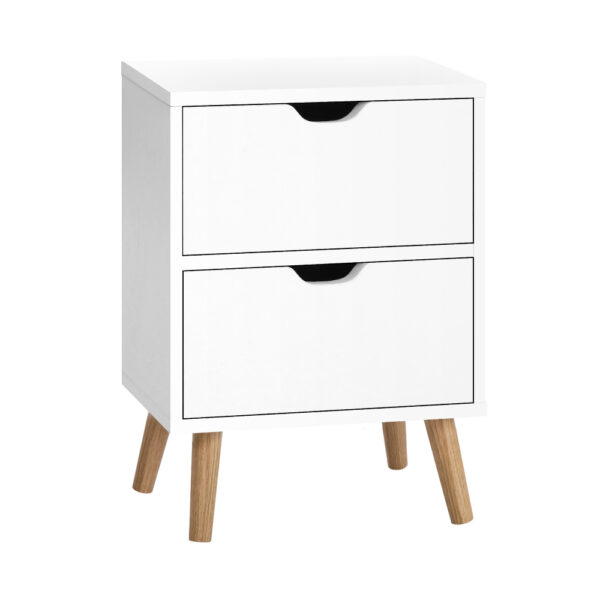 Aplusliving-Scandinavian 2 Drawer Bedside Table White Splayed Legs Modern Storage Nightstand