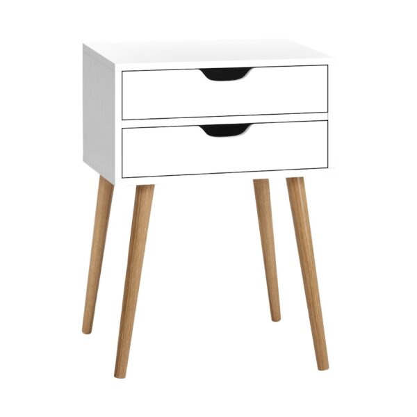 Aplusliving-Scandinavian 2 Drawer Bedside Table White Splayed Legs Modern Storage Nightstand