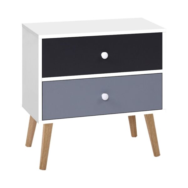 Aplusliving-Scandinavian 2 Drawer Bedside Table White Black Chic Wood Leg Storage Nightstand