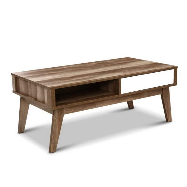 Aplusliving-Scandinavian 2 Drawer Coffee Table Walnut White Storage Modern Design 95x55cm