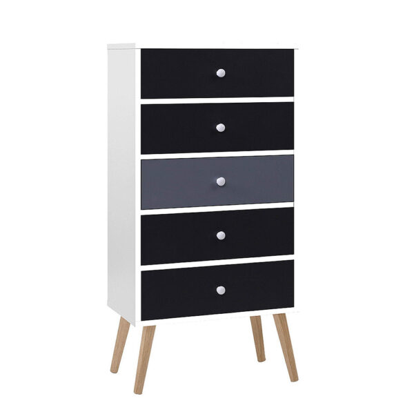 Aplusliving-Scandinavian 5 Drawer Tallboy Chest White Grey Wood Legs Bedroom Storage 99cm