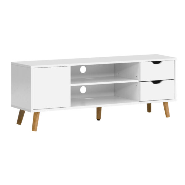 Aplusliving-Scandinavian 120cm White TV Stand Entertainment Unit with Storage Legs