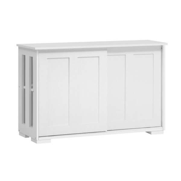 Aplusliving-White Buffet Sideboard Cabinet with Sliding Doors Ample Storage 99x33x63cm