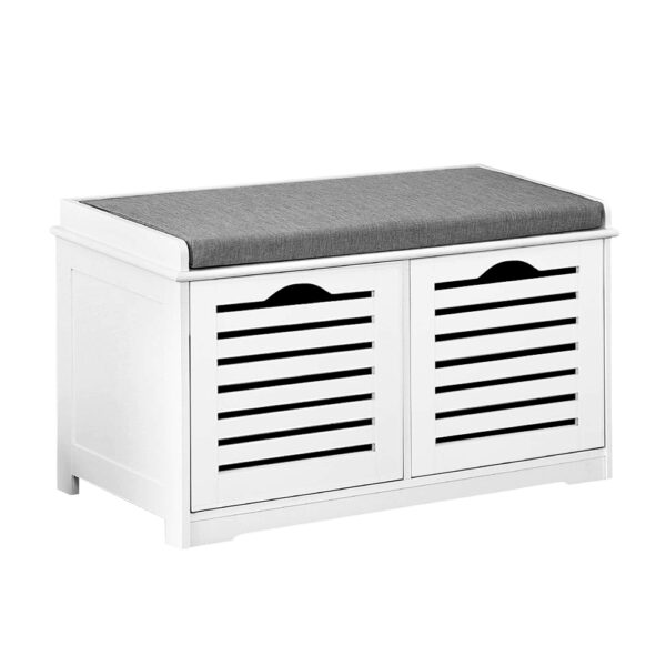 Aplusliving-Eco Friendly Shoe Storage Bench with Cushion 2 Drawers White Grey Entryway