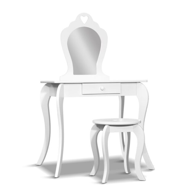 Aplusliving-Kids White Vanity Table Set with Stool Mirror Princess Makeup Storage Drawer