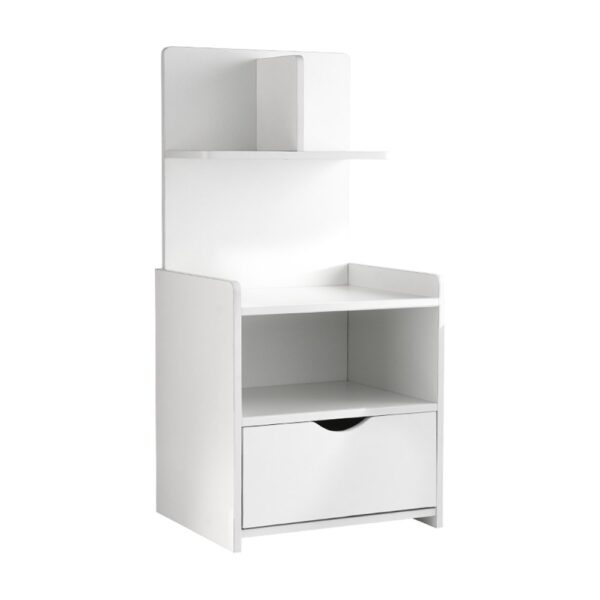 Aplusliving-White Bedside Table with Drawer and Shelves Storage Nightstand Unit 36x30x75cm