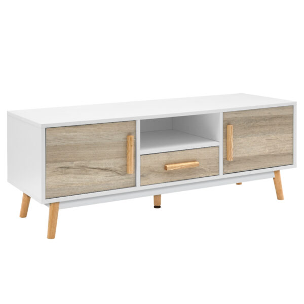 Aplusliving-Scandinavian 120cm TV Stand Entertainment Unit White Wood Storage Cabinet