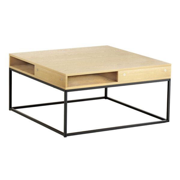 Aplusliving-Coffee Table Storage Shelf Metal Frame Pine 80cm x 80cm x 40cm Easy Assembly