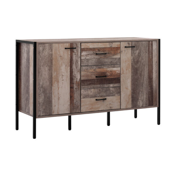 Aplusliving-Modern Wooden Sideboard 3 Drawers 2 Cabinets Metal Legs Storage Organizer 123cm