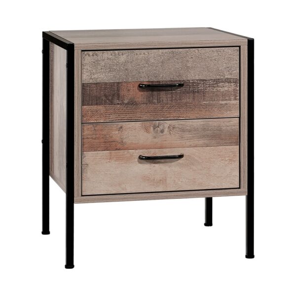 Aplusliving-Modern 2 Drawer Bedside Table Nightstand Oak Metal Frame Storage Chest 42x39cm